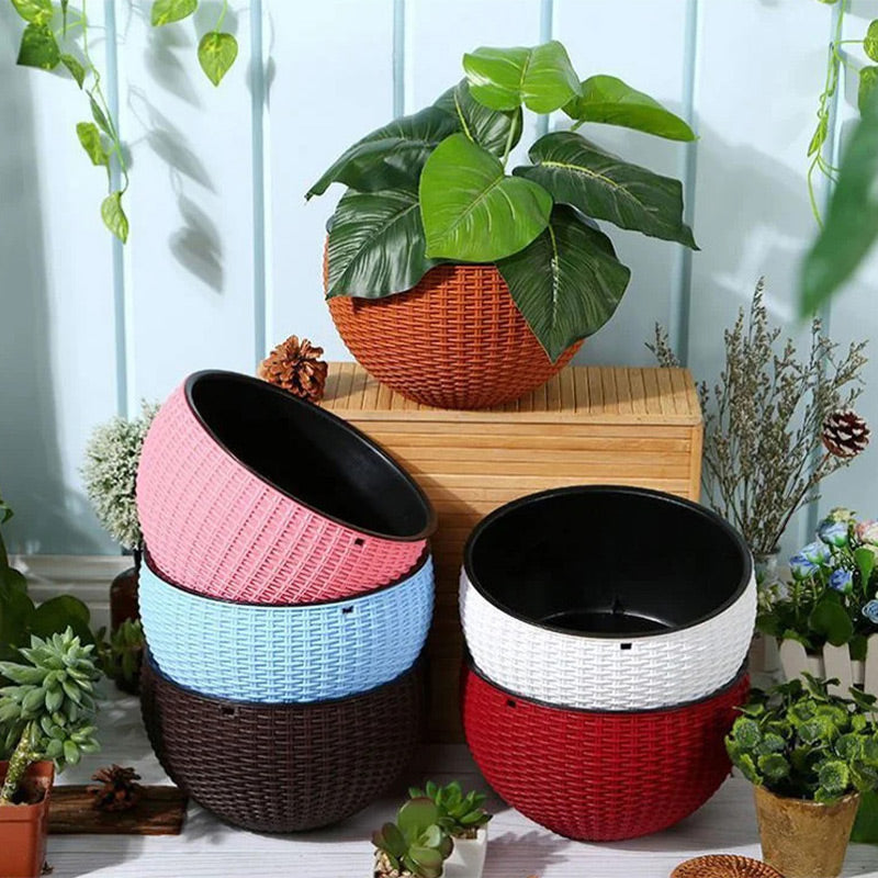 Plastic Rattan Hanging Planter Basket with Drainage Hole