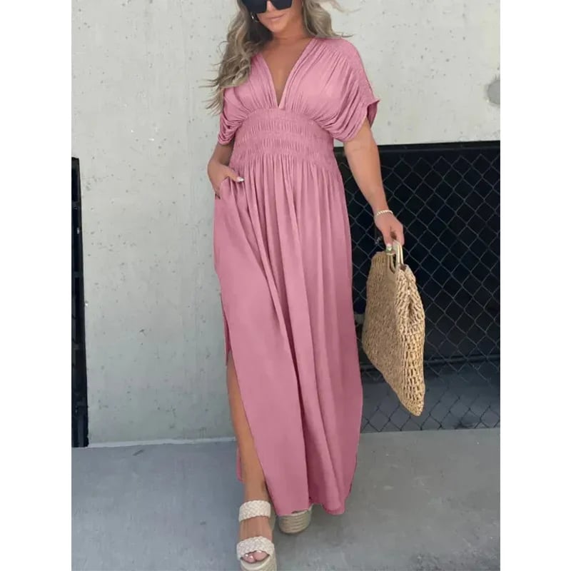 NEW IN 💗  SLIT V-NECK EFFORTLESS MAXI LONG DRESS