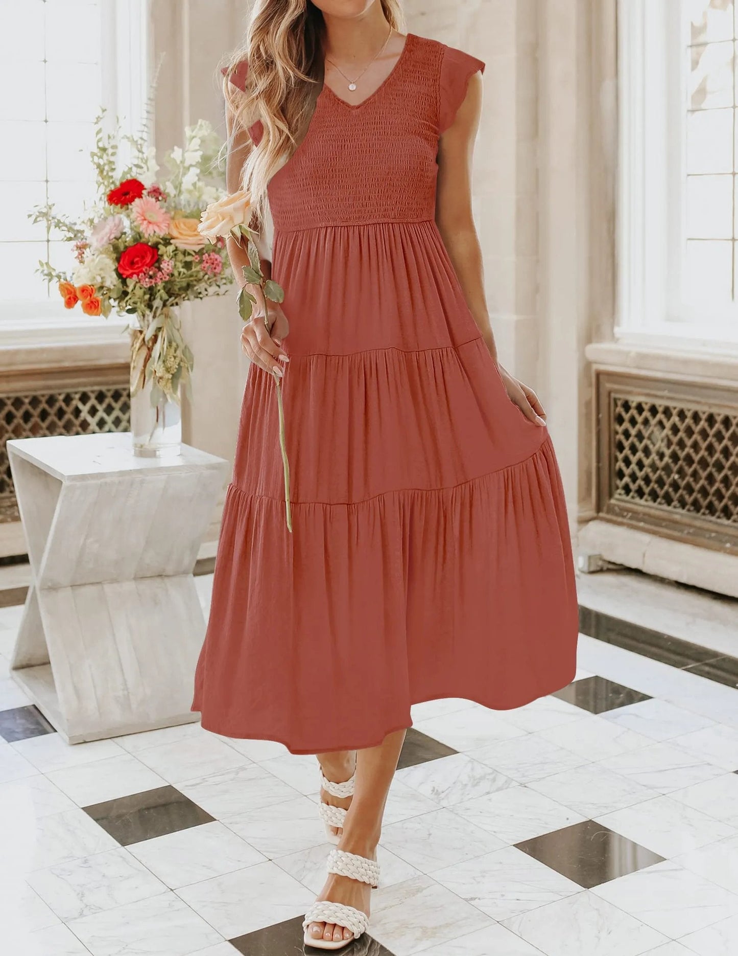 WOMEN'S SUMMER CASUAL FLUTTER SHORT MIDI DRESS