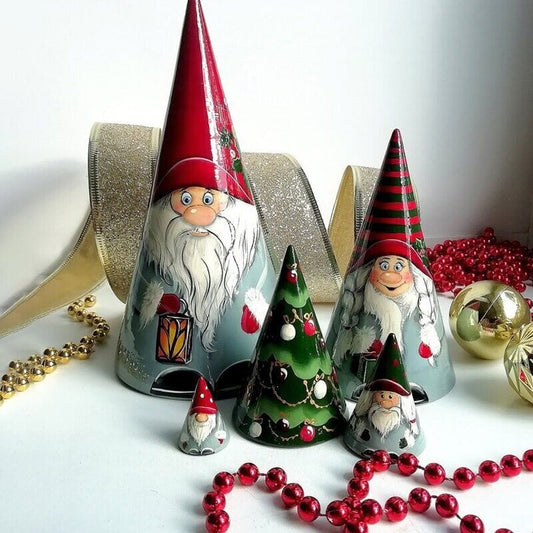 🎅Handmade Scandinavian  Gnome Wooden Nesting Dolls (5 pcs)