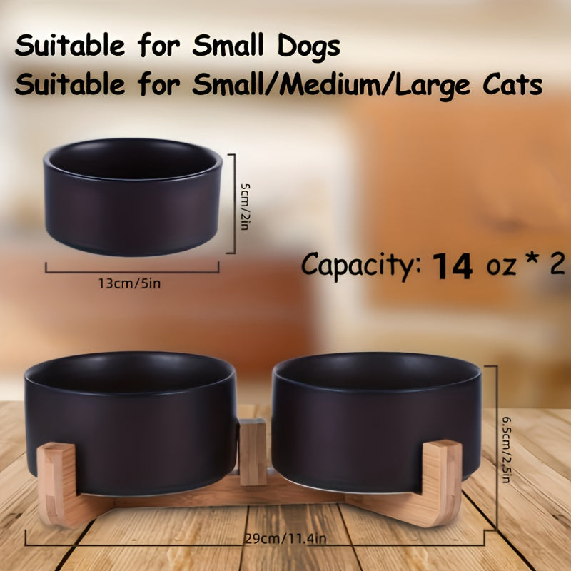 Ceramic Pet Bowl Set with Wood Stand