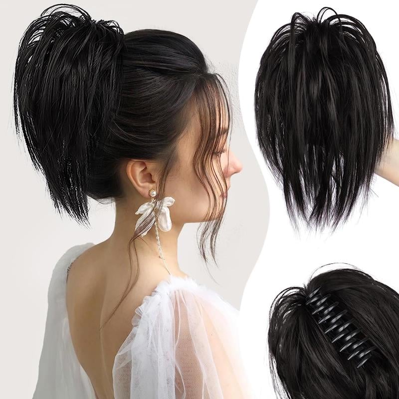 Messy ponytail clip extends hair