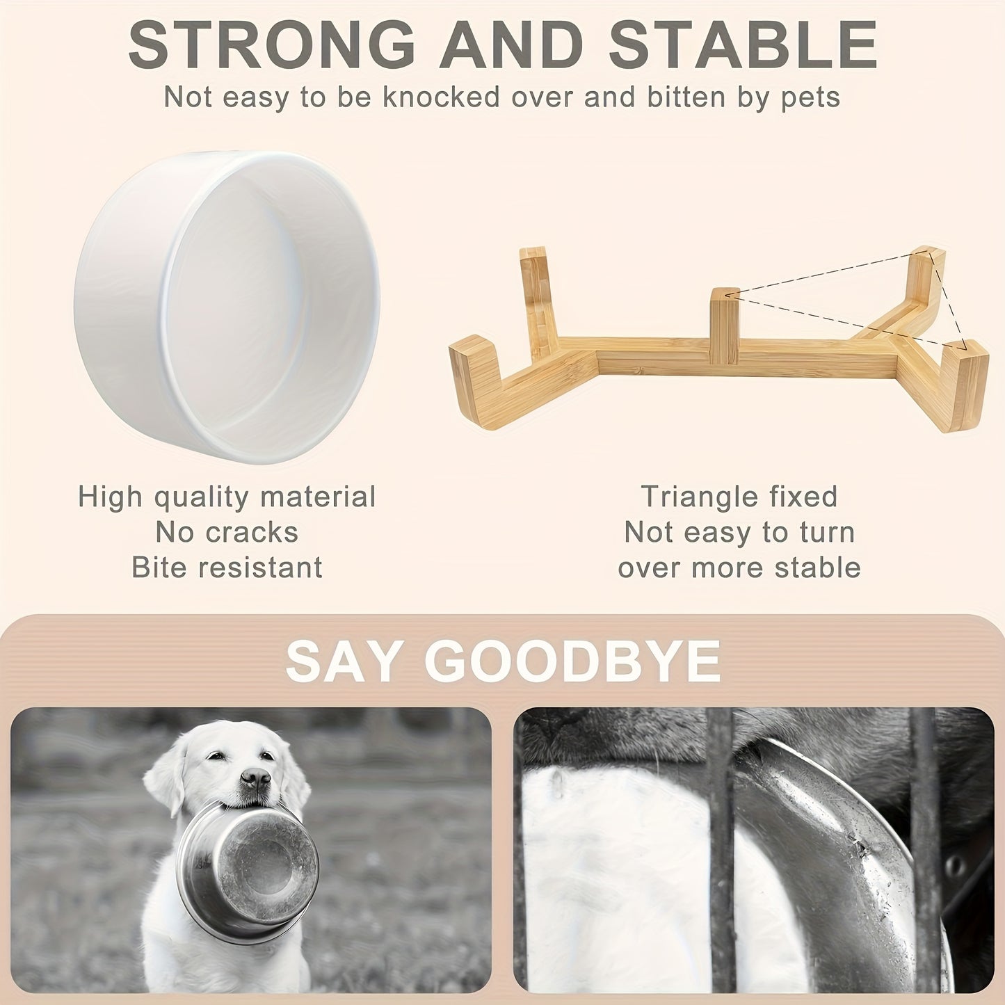 Ceramic Pet Bowl Set with Wood Stand