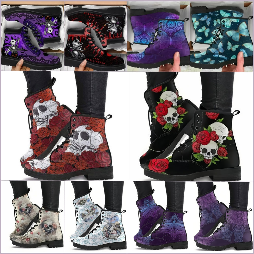 Printing Retro Style Skull Martin Boots for Men and Women