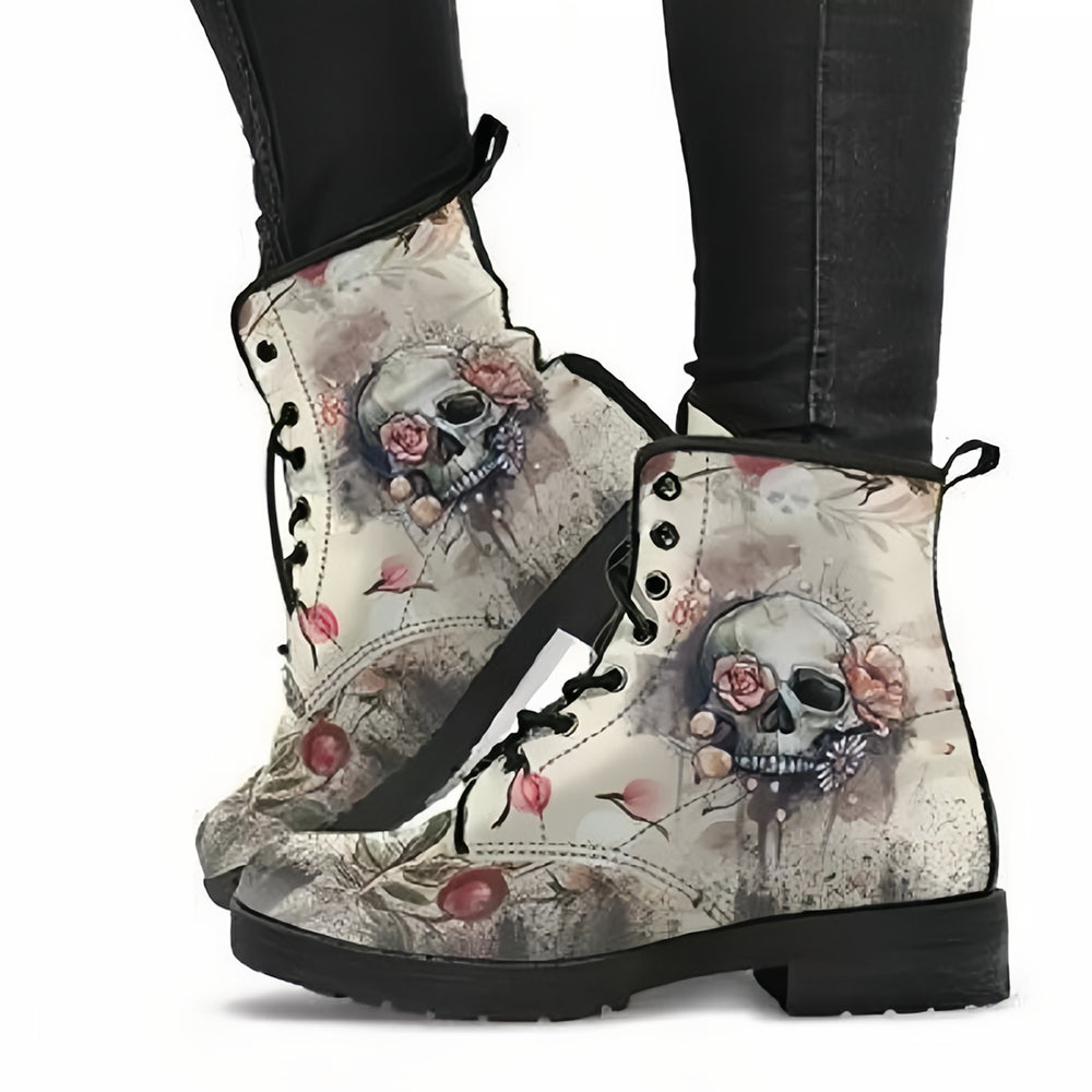 Printing Retro Style Skull Martin Boots for Men and Women