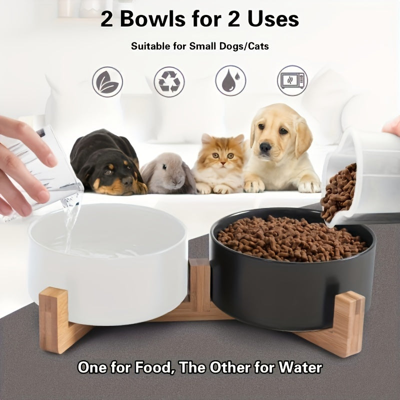 Ceramic Pet Bowl Set with Wood Stand