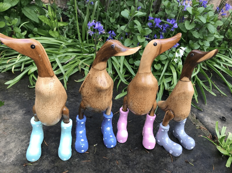 🌈Hand Carved Wellies Duck Family💞