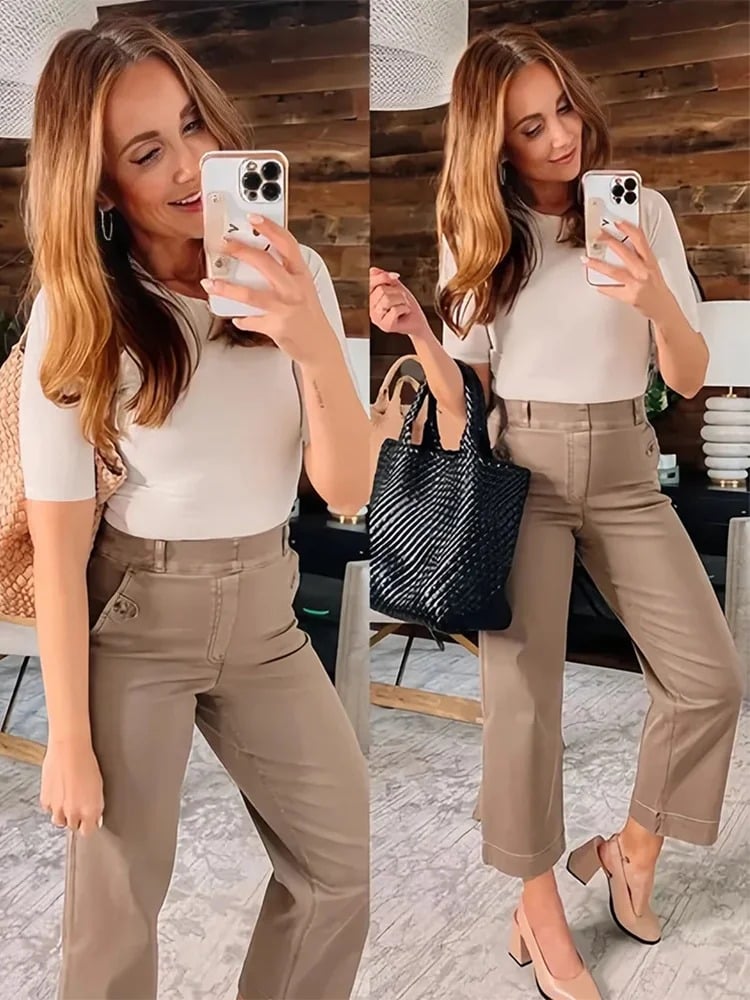 😍Last Day 49% OFF😍Tummy Control Twill Cropped Wide Leg Pant(Buy 2 Free Shipping)