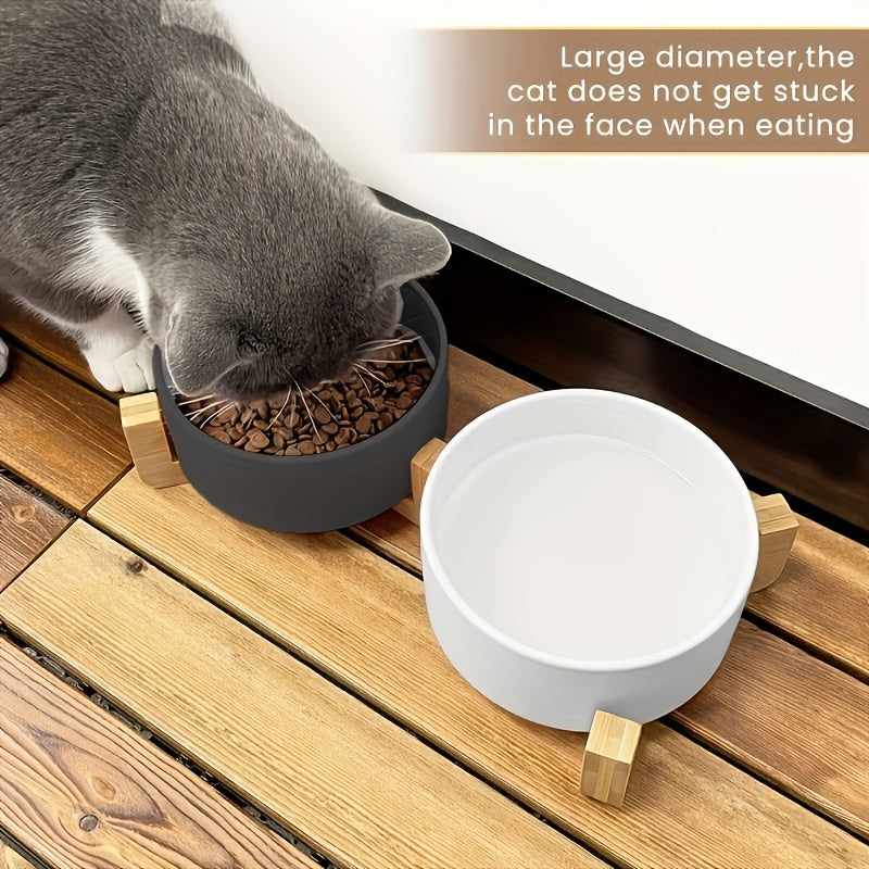 Ceramic Pet Bowl Set with Wood Stand